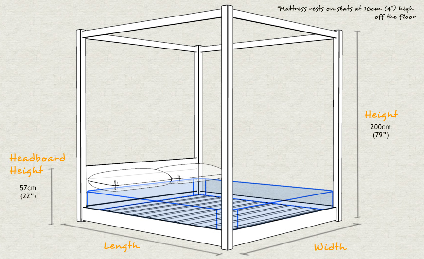 Low Four Poster Wooden Bed Frame Schematic Sizes Drawing