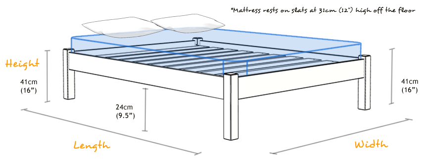 Platform Wooden Bed Frame Dimensions and Sizes