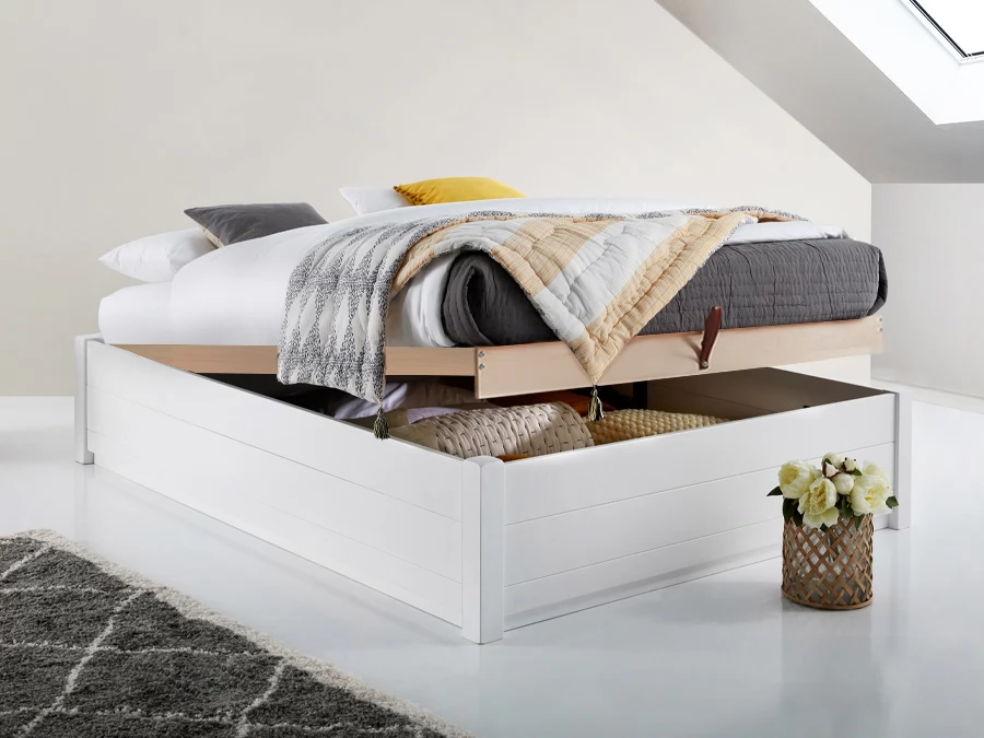 Ottoman Storage Bed No Headboard, Wooden Double Bed Frame Without Headboard