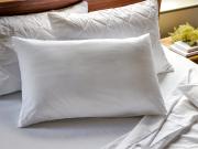 Hollow fiber pillow on-top of two goosedown pillows with pinsonic pillow protectors