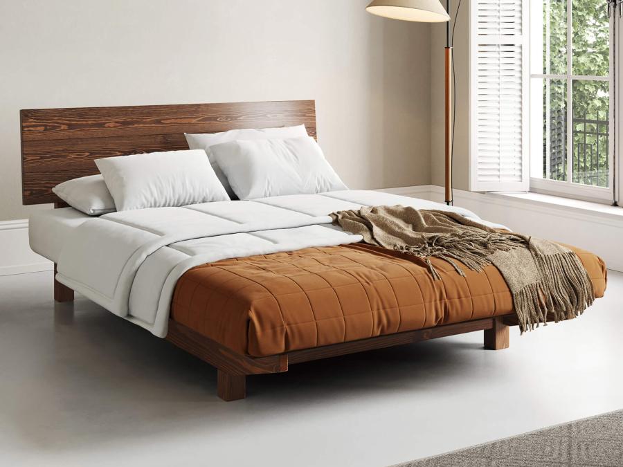 wooden floating bed space saver design coffee bean finish