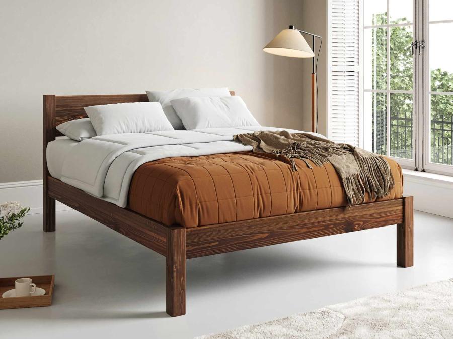 wooden white knight bed in coffee bean