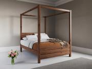 wooden four poster bed frame in coffee bean