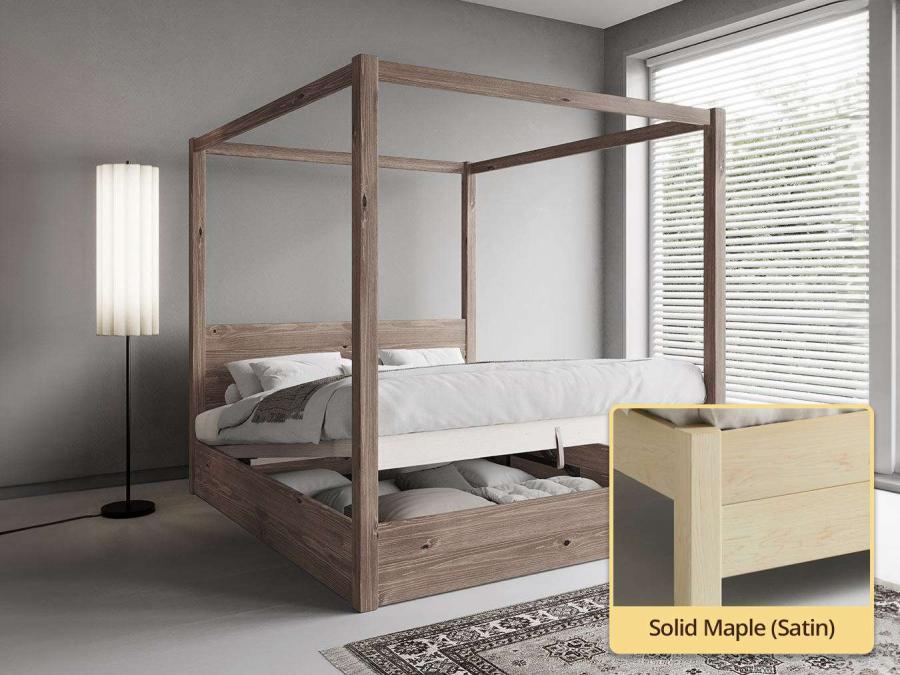 Ottoman Four Poster Storage Bed solid maple