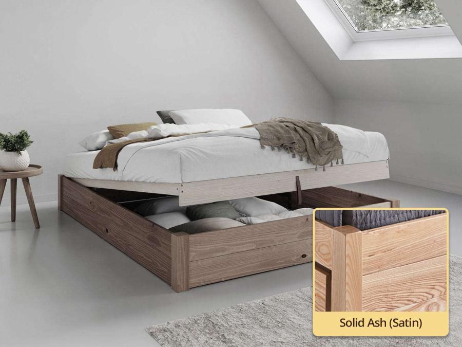 Ottoman Storage Bed (No Headboard) solid ash