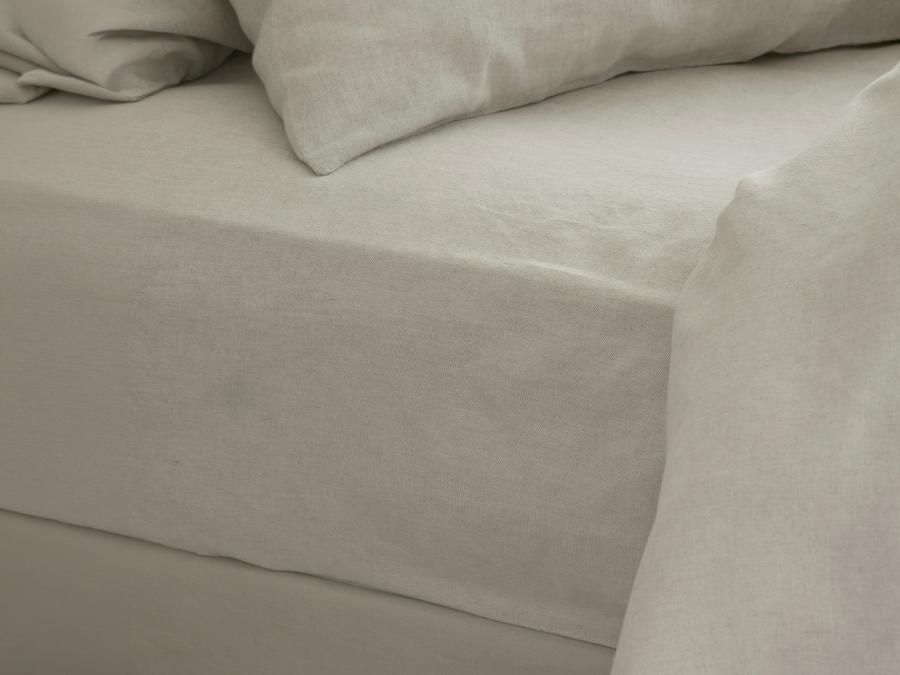Oatmeal Linen Blend Fitted Sheet Styled Bedroom Setting