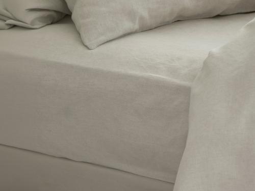 Oatmeal Linen Blend Fitted Sheet Styled Bedroom Setting