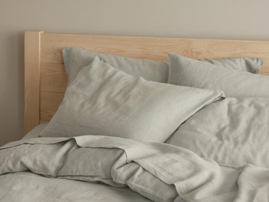 Oatmeal Linen Blend Pillowcases Styled Bedroom Setting