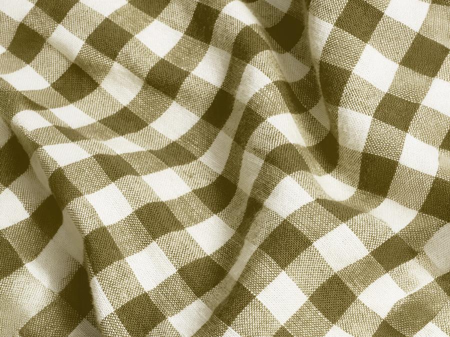 Botanical Green Gingham Linen Blend Fabric Detail