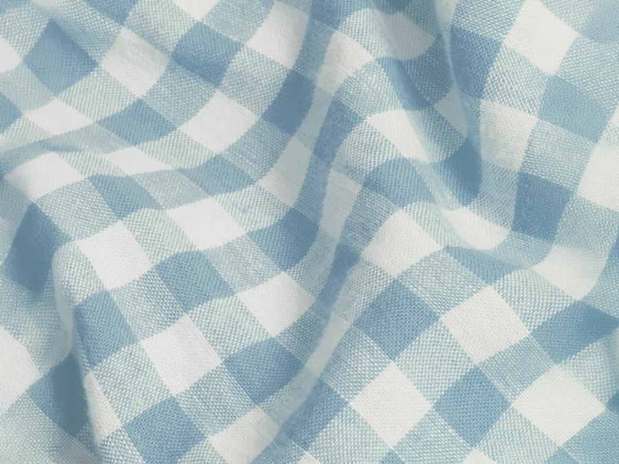 Warm Blue Gingham Linen Blend Fabric Detail