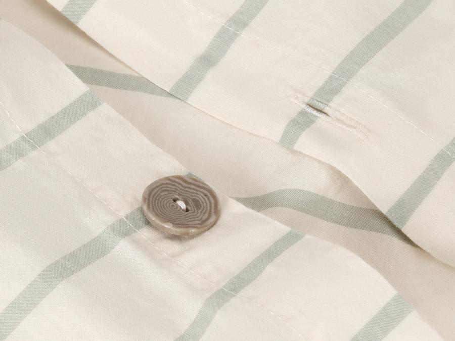 Mellow Green Slumber Stripe Cotton Duvet Button Detail