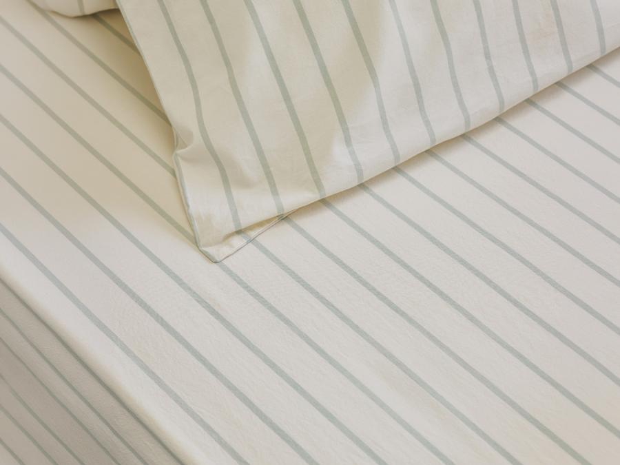 Mellow Green Slumber Stripe Cotton Fitted Sheet Styled Bedroom Setting