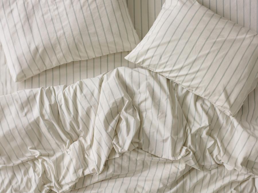 Mellow Green Slumber Stripe Cotton Overhead View