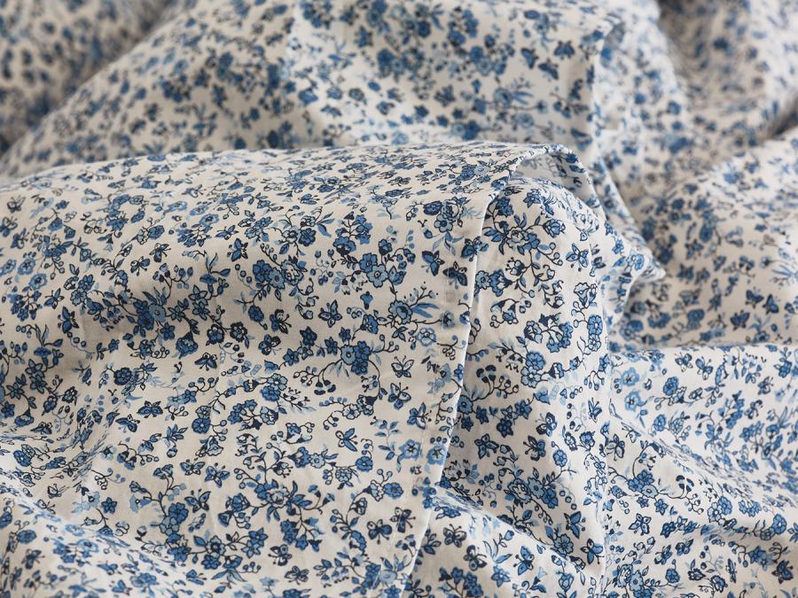 Mini Meadow Blue Cotton Flat Sheet Detail