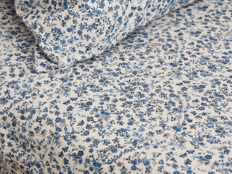 Mini Meadow Blue Cotton Fitted Sheet Styled Bedroom Setting