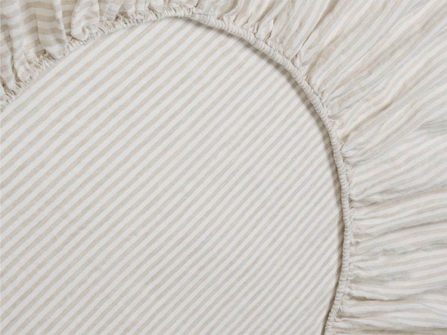 Oatmeal Stripe 100% Linen Fitted Sheet Product View