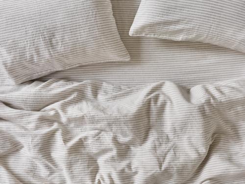 Oatmeal Stripe 100% Linen Overhead View