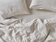 Oatmeal Stripe 100% Linen Overhead View