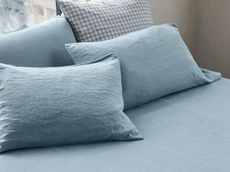 Dusk Blue 100% Linen Fitted Sheet Styled Bedroom Setting