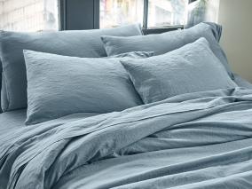Dusk Blue 100% Linen Pillowcases Styled Bedroom Setting