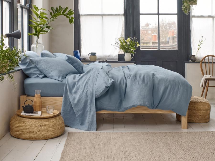 Dusk Blue 100% Linen Duvet Cover Styled Bedroom Setting