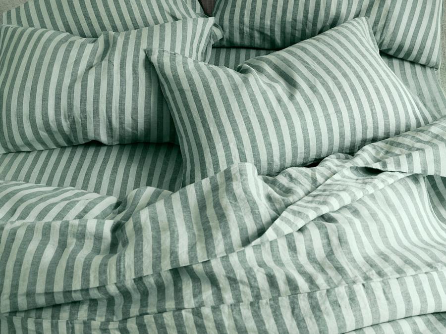 Pine Green Pembroke Stripe Linen Blend Overhead View