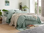 Pine Green Pembroke Stripe Linen Blend Duvet Cover Styled Bedroom Setting