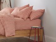 Sandstone Red Pembroke Stripe Linen Blend Flat Sheet Styled Bedroom Setting