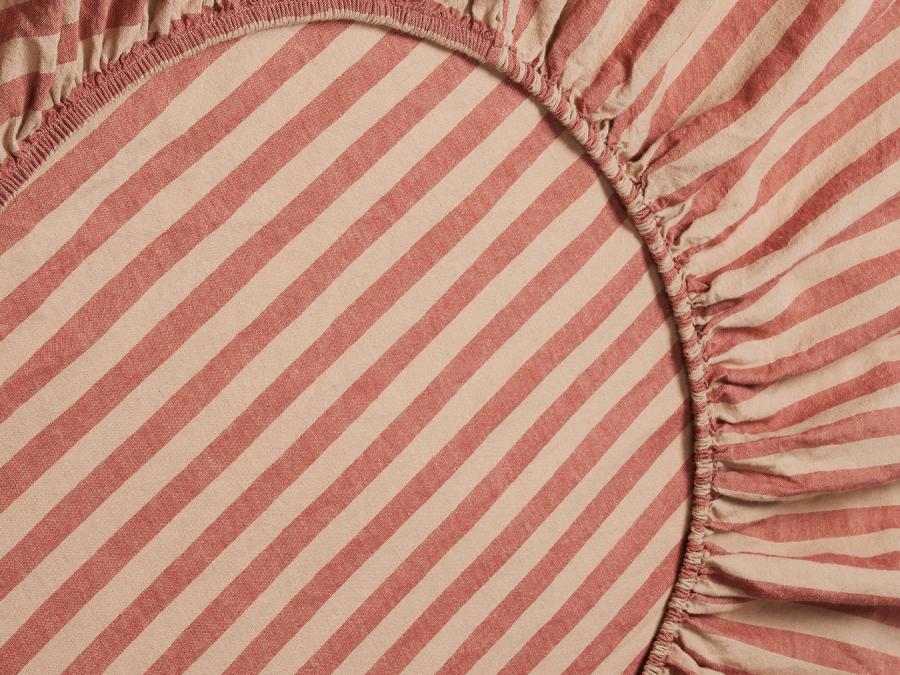 Sandstone Red Pembroke Stripe Linen Blend Fitted Sheet Product View