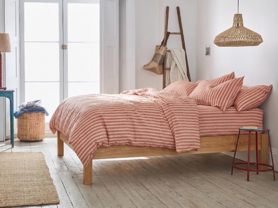 Sandstone Red Pembroke Stripe Linen Blend Duvet Cover Styled Bedroom Setting