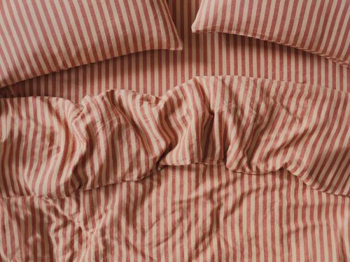 Sandstone Red Pembroke Stripe Linen Blend Overhead View