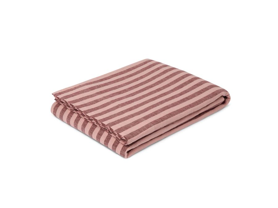 Rhubarb/Rose Pembroke Stripe Linen Blend Flat Sheet Product View