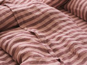 Rhubarb/Rose Pembroke Stripe Linen Blend Fitted Sheet Styled