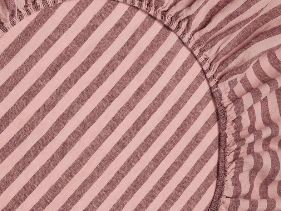 Rhubarb/Rose Pembroke Stripe Linen Blend Fitted Sheet Product View