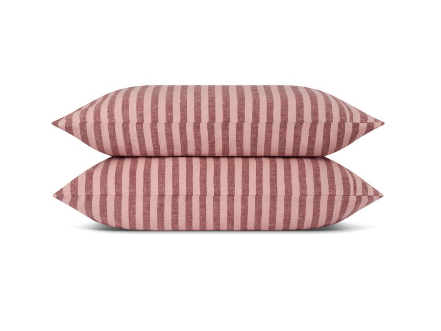 Rhubarb/Rose Pembroke Stripe Linen Blend Pillowcases Product View