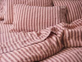 Rhubarb/Rose Pembroke Stripe Linen Blend Styled Bedding