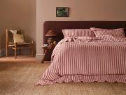 Rhubarb/Rose Pembroke Stripe Linen Blend Duvet Cover Styled Bedroom Setting