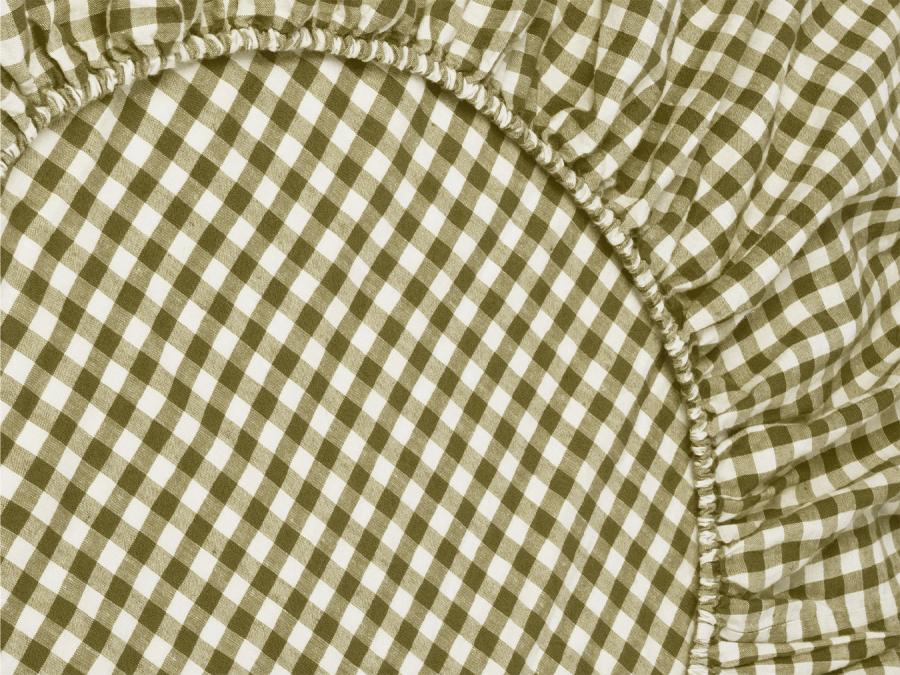 Botanical Green Gingham Linen Blend Fitted Sheet Product View