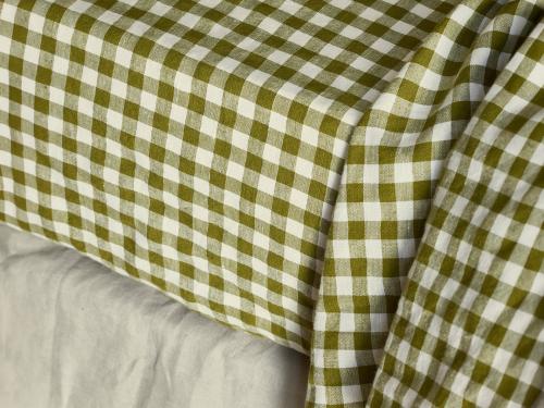 Botanical Green Gingham Linen Blend Fitted Sheet Styled Bedroom Setting
