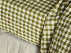 Botanical Green Gingham Linen Blend Fitted Sheet Styled Bedroom Setting