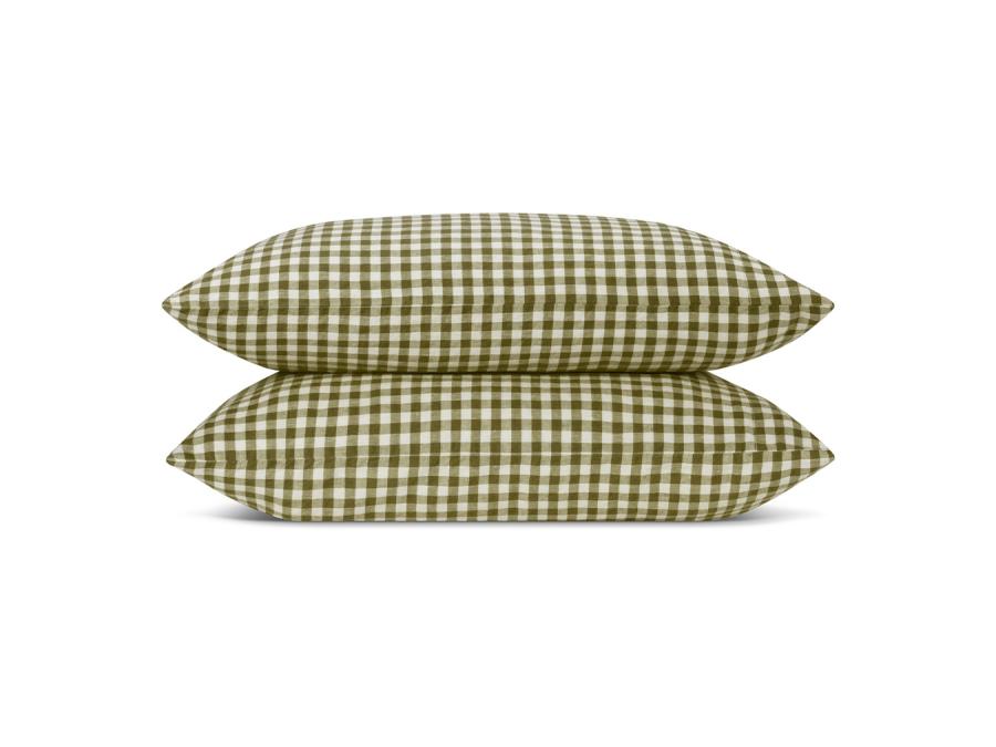 Botanical Green Gingham Linen Blend Pillowcases Product View