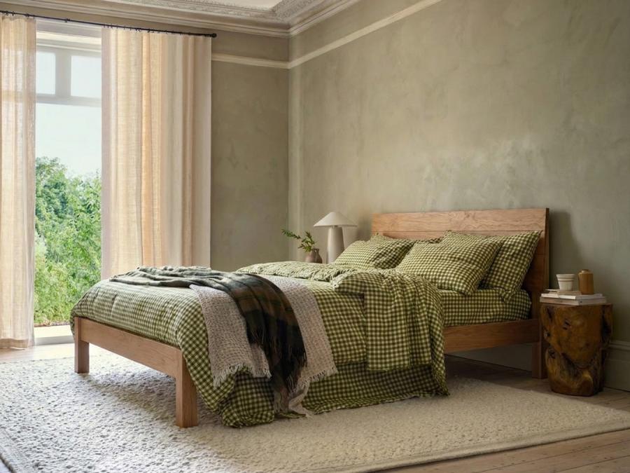 Botanical Green Gingham Linen Blend Duvet Cover Styled Bedroom Setting
