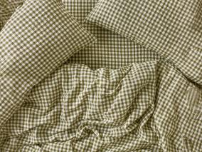 Botanical Green Gingham Linen Blend Overhead View