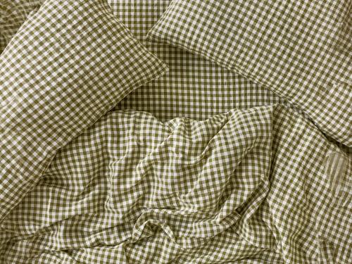 Botanical Green Gingham Linen Blend Overhead View