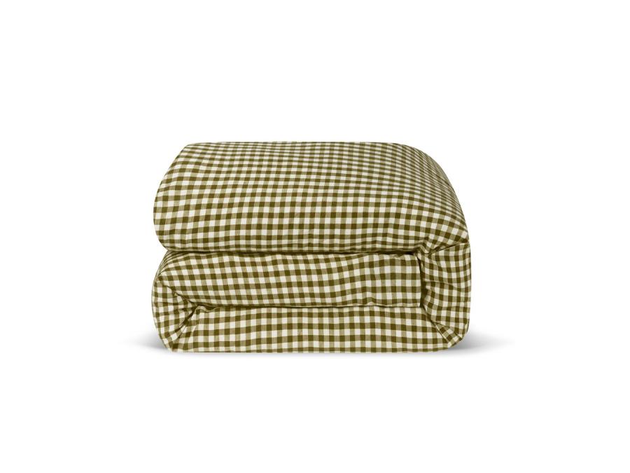 Botanical Green Gingham Linen Blend Duvet Cover Product View