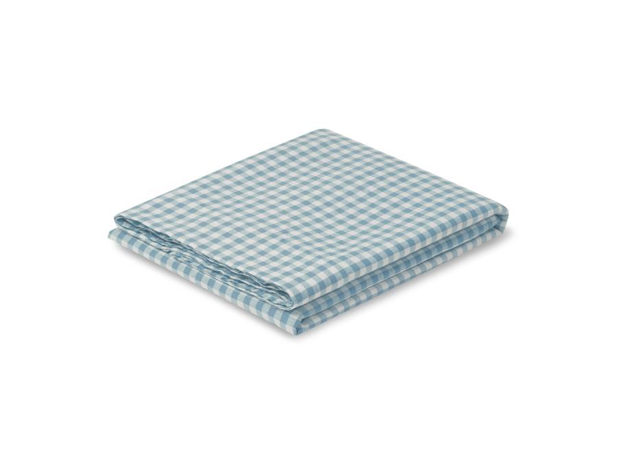 Warm Blue Gingham Linen Blend Flat Sheet Product View