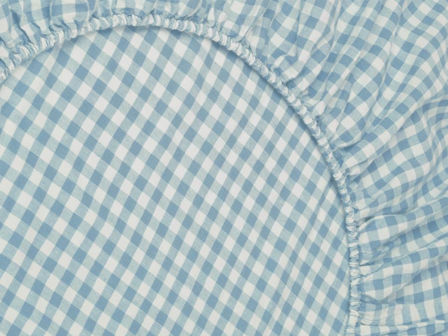 Warm Blue Gingham Linen Blend Fitted Sheet Product View