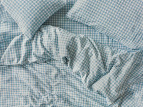 Warm Blue Gingham Linen Blend Overhead View