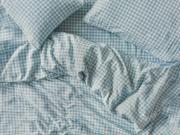 Warm Blue Gingham Linen Blend Overhead View