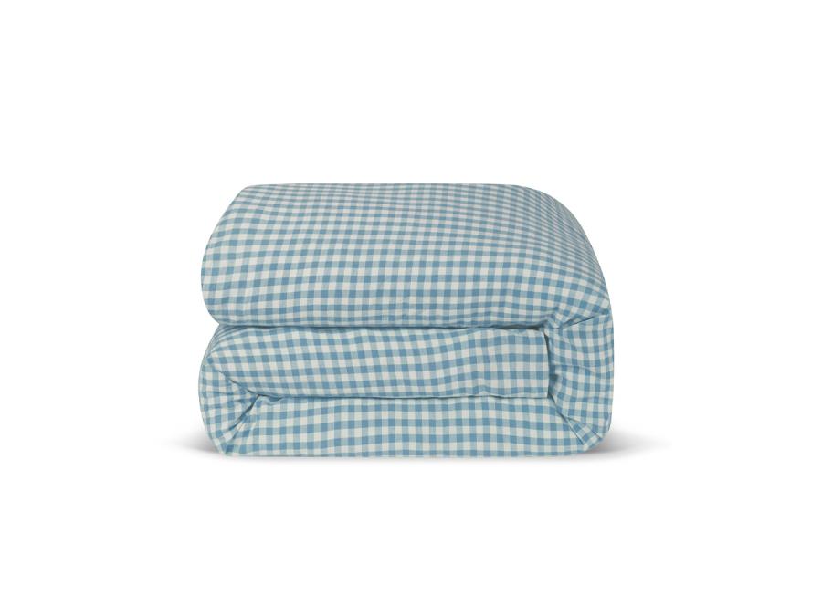 Warm Blue Gingham Linen Blend Duvet Cover Product View